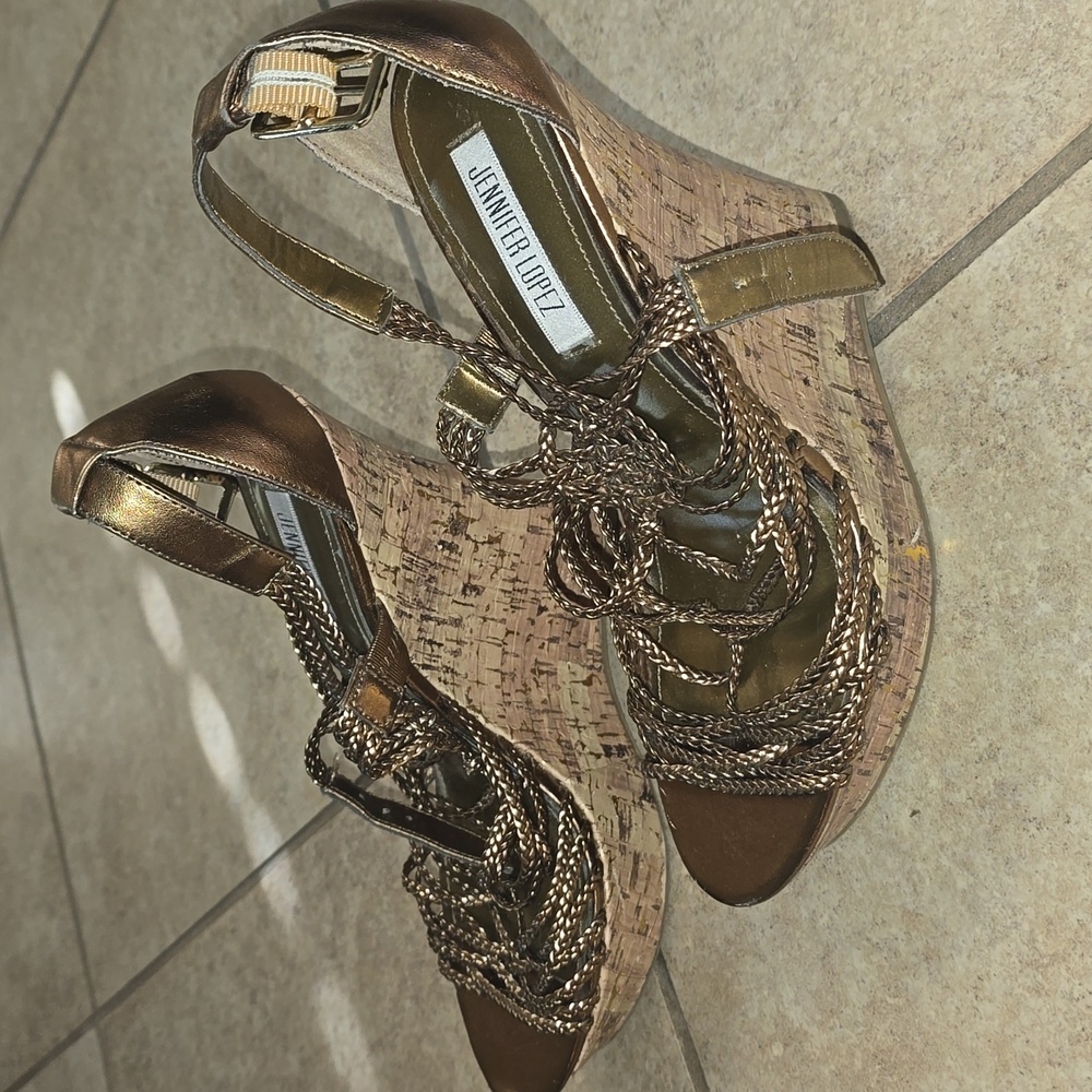 Jennifer Lopez Gold Braided Wedges